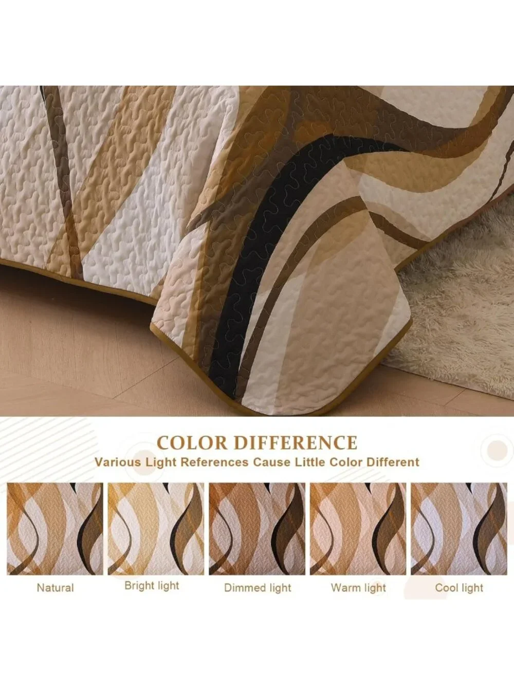 King Size Quilt Set - Brown & Grey Stripe Bedding, 3PCs Soft Microfiber Coverlet